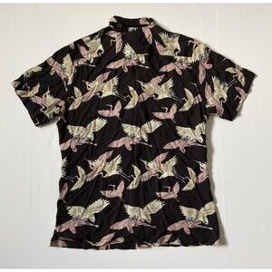 7 Diamonds Shirt Mens Medium Black Short Sleeve Crane Birds Jade Palace SMK-6460